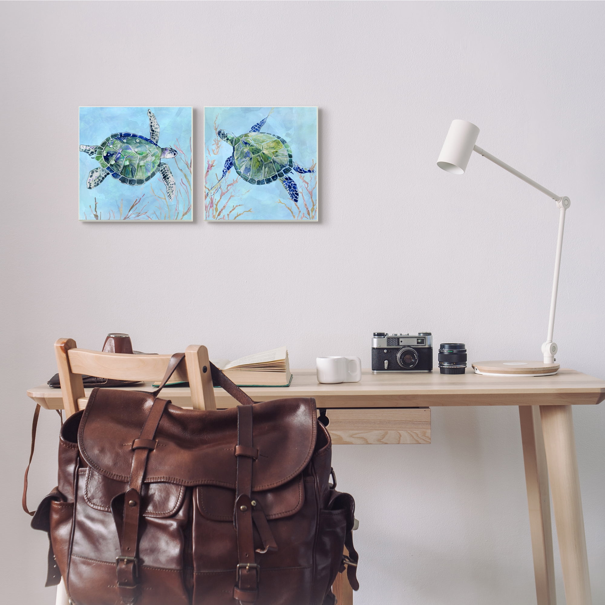 Stupell Indtries Abstract Blue Green Sea Turtles Deep Sea Coral,12 x 12,Design by Carol Robinson