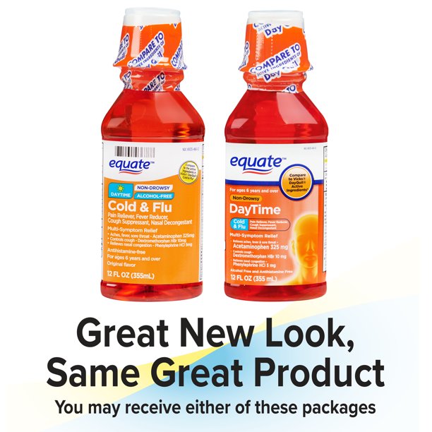 Equate Daytime Cold & Flu Liquid; Cold Care for Daytime Cold and Flu
