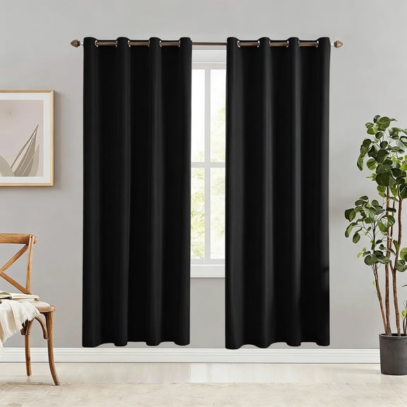 1Pcs Blackouts Curtain Insulated Sunscreen Curtain Room Darkening Drapes No-Drill Window Coverings For BedroomBay Window Living Room Sunshade Curtain 59x63'',Black