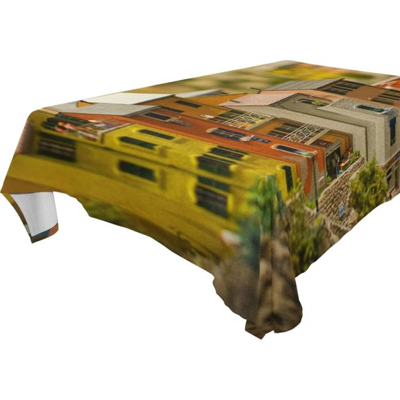 SKYSONIC 60"x108" Square Tablecloth with Miniature World Prints, Anti-Wrinkle and Smooth Table Cloth for Kitchen/Home Party Decoration