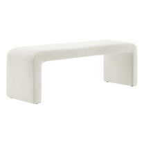 Pemberly Row 60" Boucle Fabric Upholstered Waterfall Long Bench in Ivory