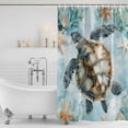 thumbnail image 4 of Teal Sea Turtle Coastal Waterproof Fabric Shower Curtain,Summer Beach Nautical Coral Waterproof Fabric Shower Curtain for Bathroom Curtains Bathtubs Hotel Shower Curtains with 12 Hooks Small 36x72in, 4 of 8