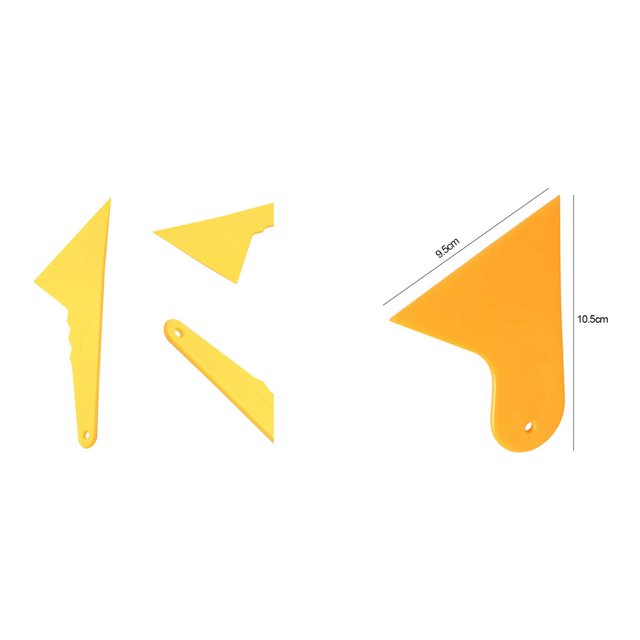 2x Plastic Yellow Auto Car Window Sticker Film Scraper Squeegee Cleaning Tool 23.6X12.3cm & 10.5X9.5cm