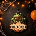 thumbnail image 5 of 2026 Halloween Party Supplies Halloween Witch Welcome Sign Wall Hanging Decor Vintage Flying Witch On Wooden Door Hanger With Pumpkin Star Halloween Front Door, 5 of 7
