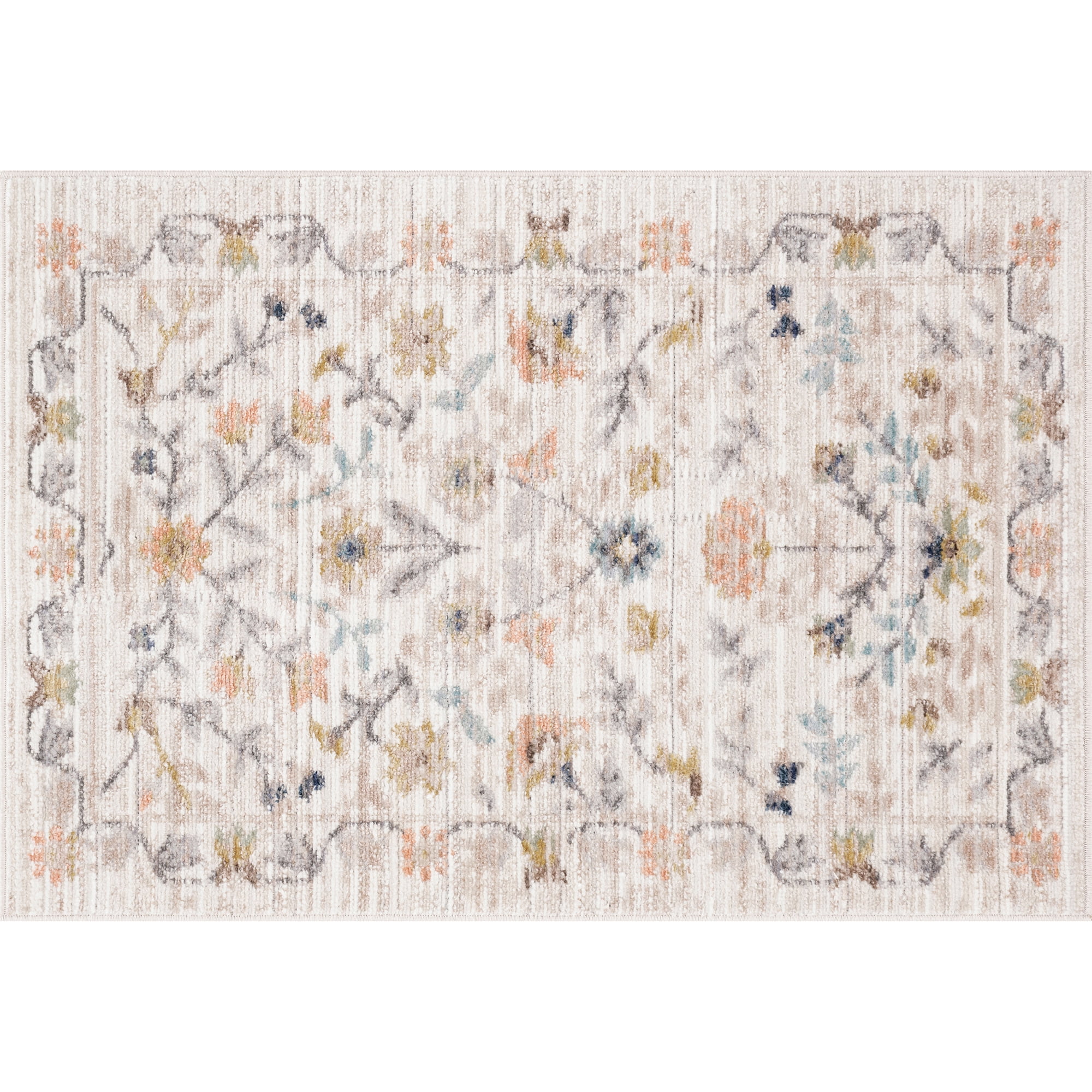 Crestwood Traditional Oriental 2x3 Cream and Aqua Polyester Indoor Area Rug, 2' x 3'
