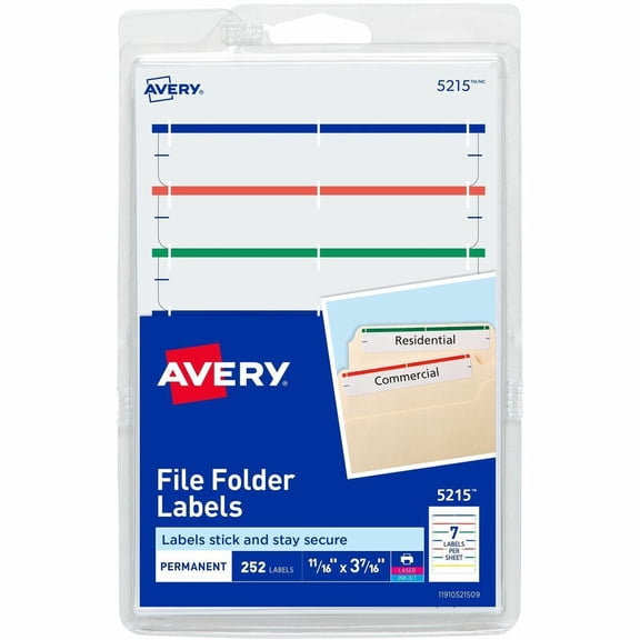 Avery Print or Write File Folder Labels 11/16 x 3 7/16 White/Assorted Bars 252/Pack 05215