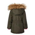thumbnail image 7 of Girls Fleece Lined Heavy Winter Parka Jacket Coat Faux Fur Trim Zip-Off Hood - Olive (10/12), 7 of 7