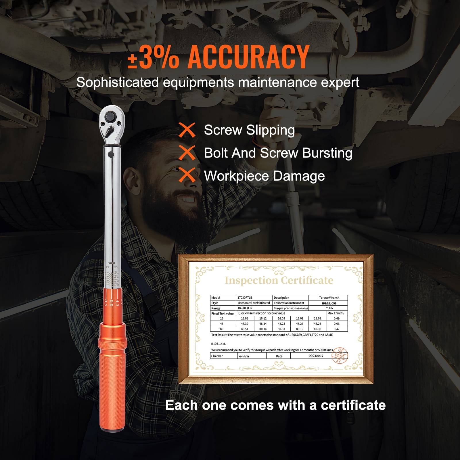 KFFKFF Torque Wrench, 3/8-inch Drive Click Mechanism, Adjustable 10-80ft.lb/14-110n.m, Two-Way Torque Wrench Set, Mechanical Dual Range Scales, Comes with Adapters and Extension Rod