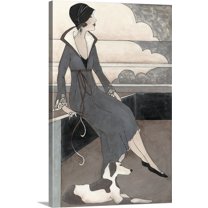 Great BIG Canvas | "Art Deco Lady With Dog" Canvas Wall Art - 24x36