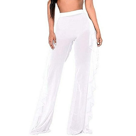 Luiryare Women s See Through Ruffle Swimsuit Beach Bottom Cover up Pants Trousers