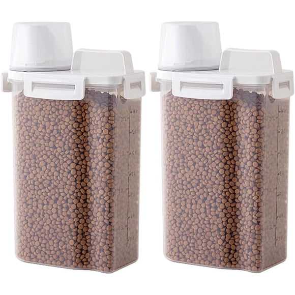 Contenedor de almacenamiento hermético para alimentos para gatos, 2 a 3 libras, paquete de 2 recipientes de almacenamiento de alimentos pequeños para perros y gatos con boquilla de vertido,