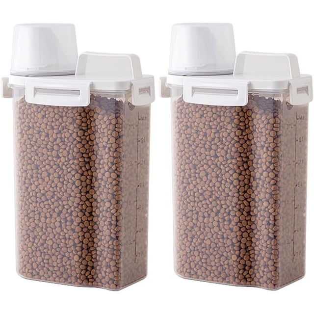 Contenedor de almacenamiento hermético para alimentos para gatos, 2 a 3 libras, paquete de 2 recipientes de almacenamiento de alimentos pequeños para perros y gatos con boquilla de vertido,
