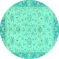 thumbnail image 1 of Ahgly Company Machine Washable Indoor Round Abstract Turquoise Blue Modern Area Rugs, 6' Round, 1 of 4