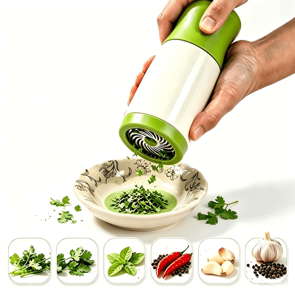 Fresh Herb Chopper & Spice Grinder, Manual Stainless Steel Cutter for Herbs & Dry Spices, Portable Kitchen Tool for Making Pesto