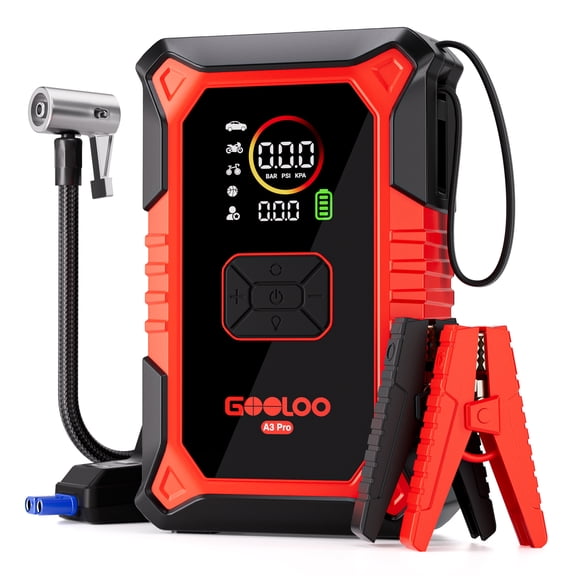 GOOLOO A3 Pro Jump Starter with Air Compressor, 3000A Peak 800A Cranking, 150PSI Tire Inflator, 30W PD USB-C Power Bank, for Up to 8.0L Gas and 6.0L Diesel Engines, 4-in-1 Car Emergency Kit