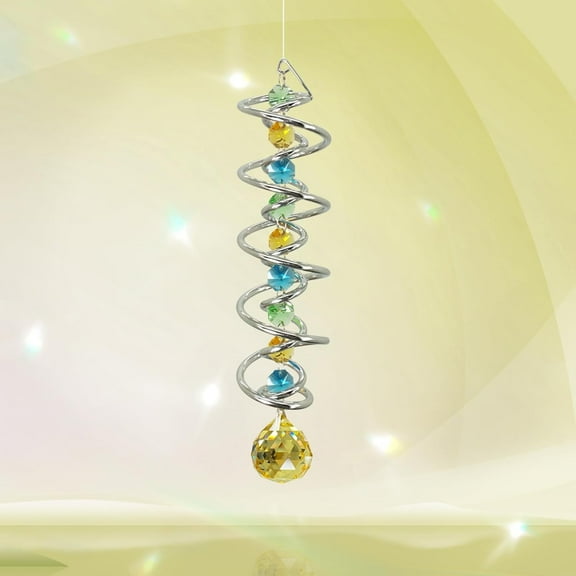 FONMY Gazing Ball Spiral Tail -Decorative Wind Spinner Sun Catcher Rainbow Maker Double-Spiral W/Golden Crystal Ball and Chain Crystals for Indoor Outdoor Garden Decoration -14 inch Height
