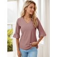 thumbnail image 2 of Weardear Women's Ruffle 3/4 Sleeves Tops Summer Fall V Neck Shirt Dressy Casual Loose Tunic Tops, 2 of 5