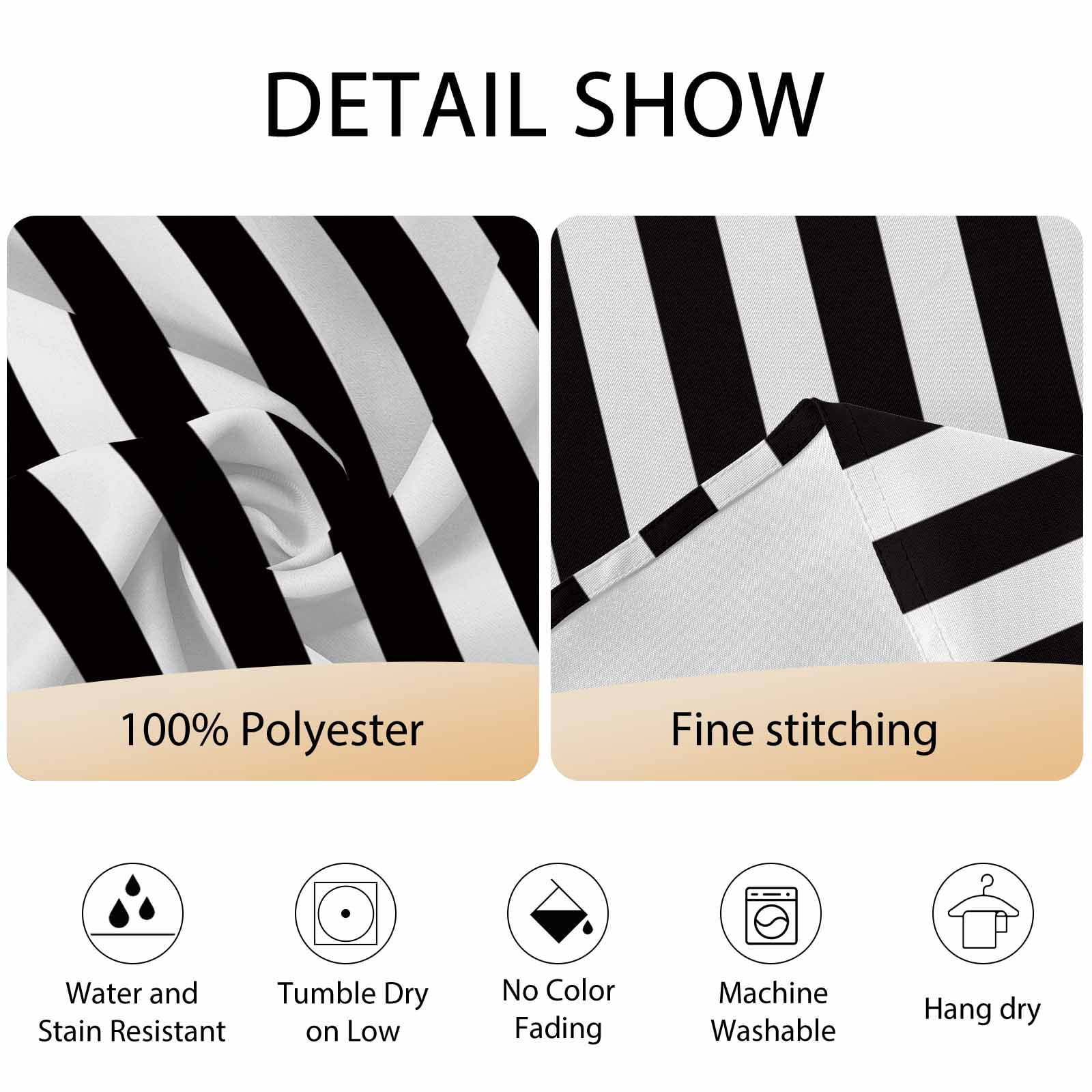 Round Tablecloth Striped Pattern Waterproof Oil Proof Polyester Table Cloth Cover Decor for Home Dining Outdoor,Patio,Parties, 54" Dia. Black and White
