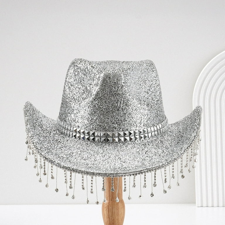 Outfmvch Cowboy Hat Dress Hats for Men Cowgirl Hat Hats for Women Beach  Hats for Women Western Hats for Women Fedora Hats for Women Silver One Size