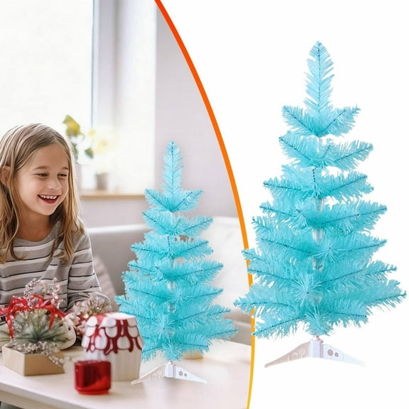 17.7in Mini Christmas Tree,Artificial Blue Christmas Tree,Small Snowy Artificial Xmas Tree,Desktop Xmas Tree for Holiday Decor