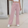 thumbnail image 4 of sdhkgrrt Women's Wide Leg Drawstring Pants with Pockets Casual Flowy Lounge Long Pants Work Travel Vacation Fall Outfits Winter Sweatpants, Pink S, 4 of 8