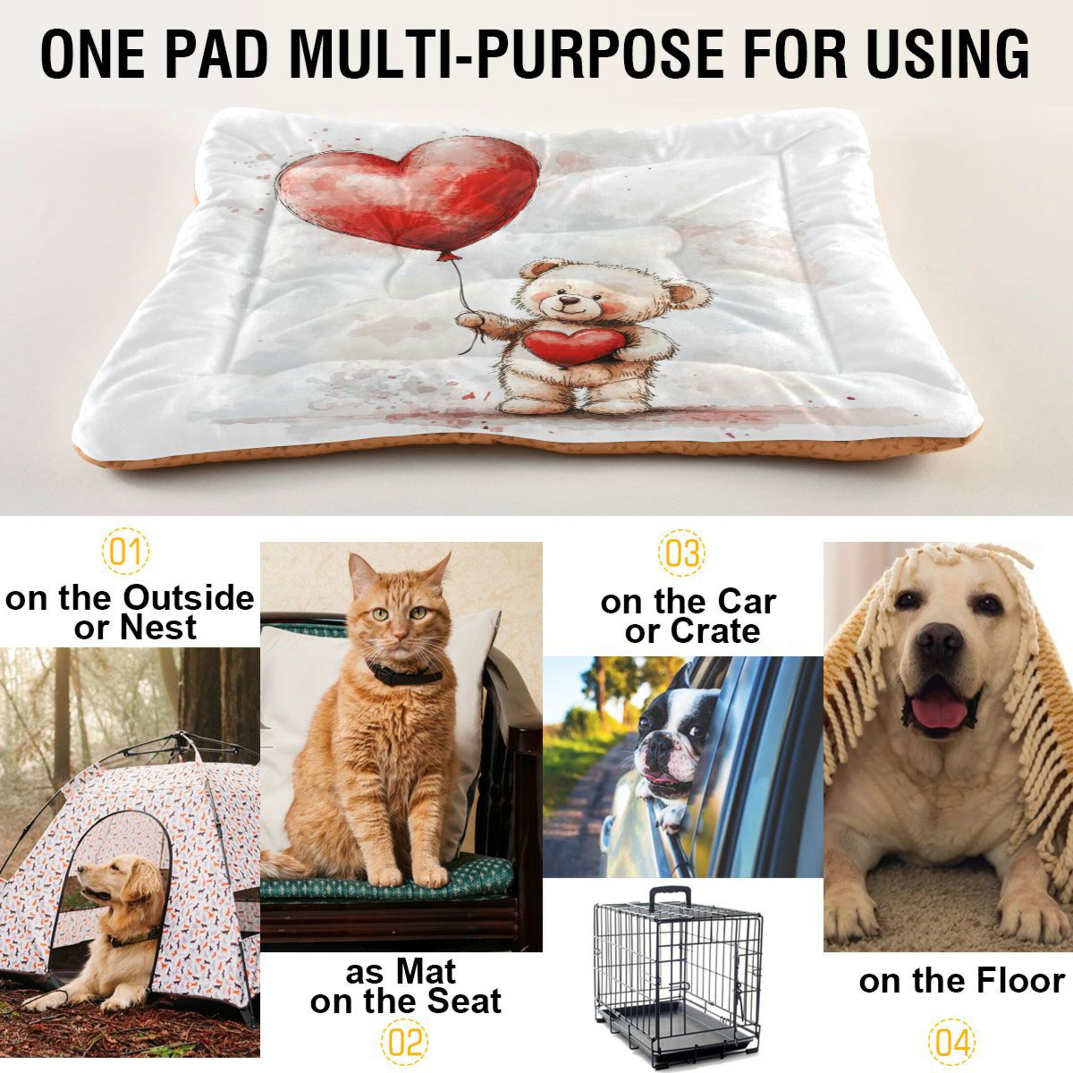 Qxltty Teddy Bear Holding A Balloon Ped Pad Wear-resistant and Hard to Bite Through Sleeping Pad for Small Medium Large Dogs Winter Pet Bed 36×24in