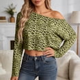 thumbnail image 2 of Trendfront Womens Off Shoulder Boat Neck Long Sleeve Tops Oversized Leopard Print Tees Animal Pattern Base Layering Style T-Shirts, 2 of 6