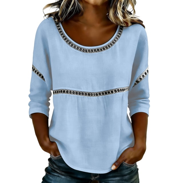 Blusas para las Mujeres Casual Verano Suave Y Cómodo Suelto Camiseta Blusa Cuello en V Manga Larga Camiseta Denim Vestido Mujeres para la Oficina Entrenamiento Al Aire Libre