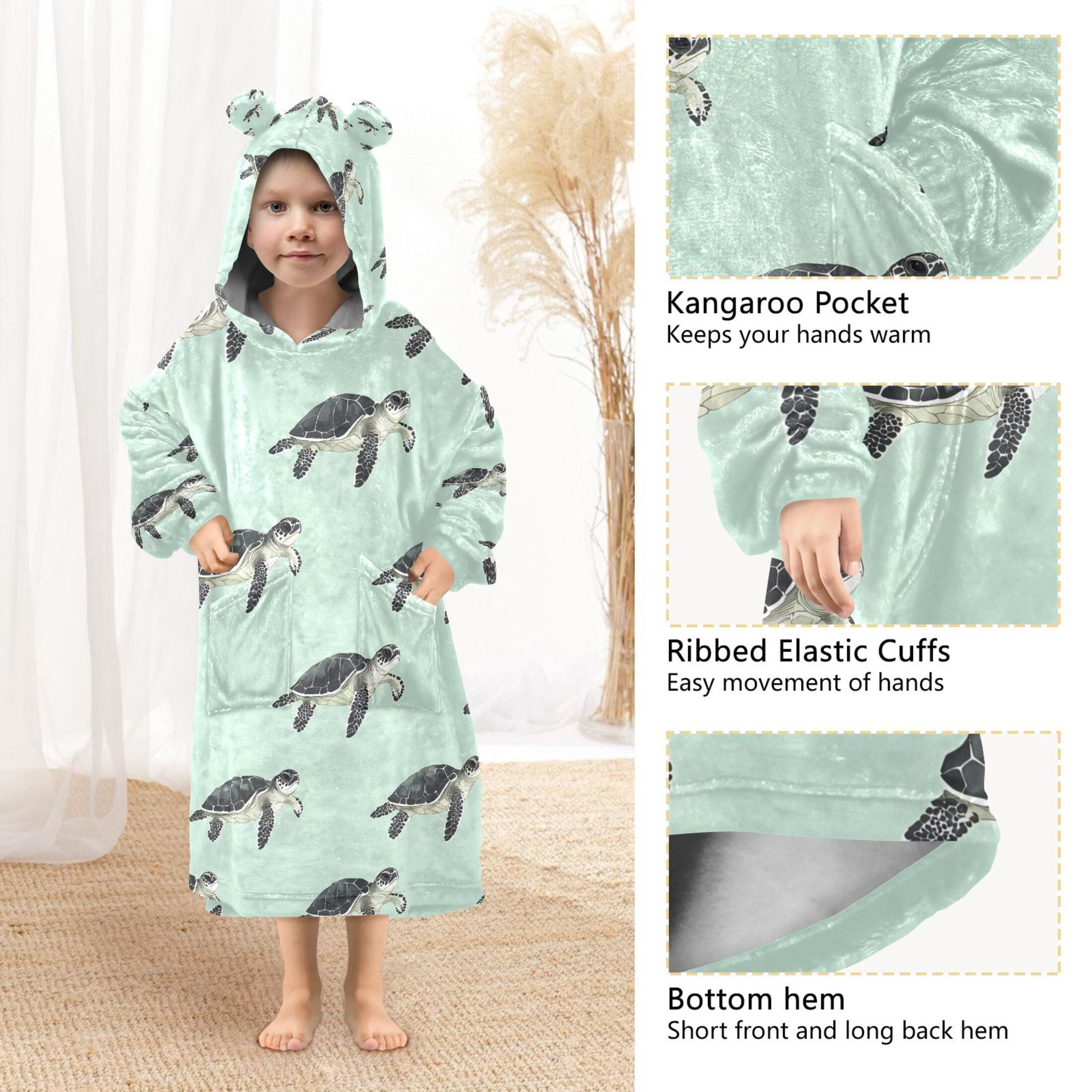 joogoo Blanket Hoodie for Turtles Oversize Sweatshirt 3-14 YR L