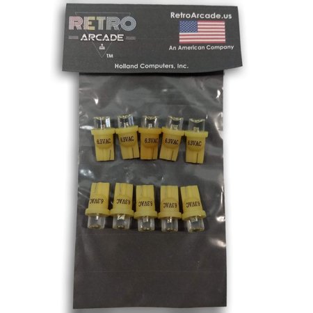 

10 Pack Pinball replacement bulb LED 6.3 volt AC 555 clear wedge base T10 Yellow Concave