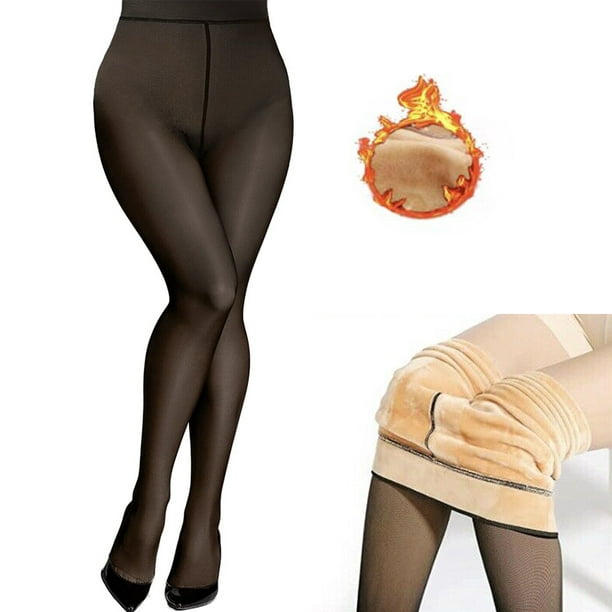 Fleece Lined Tights Women, Warm Pantyhose leggings Women,Translucent  Thermal Skin Colored Tights Winter