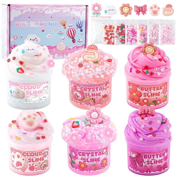 Slime Kit LAWOHO Gradient Pink Cloud Butter Clear 360 ml x6
