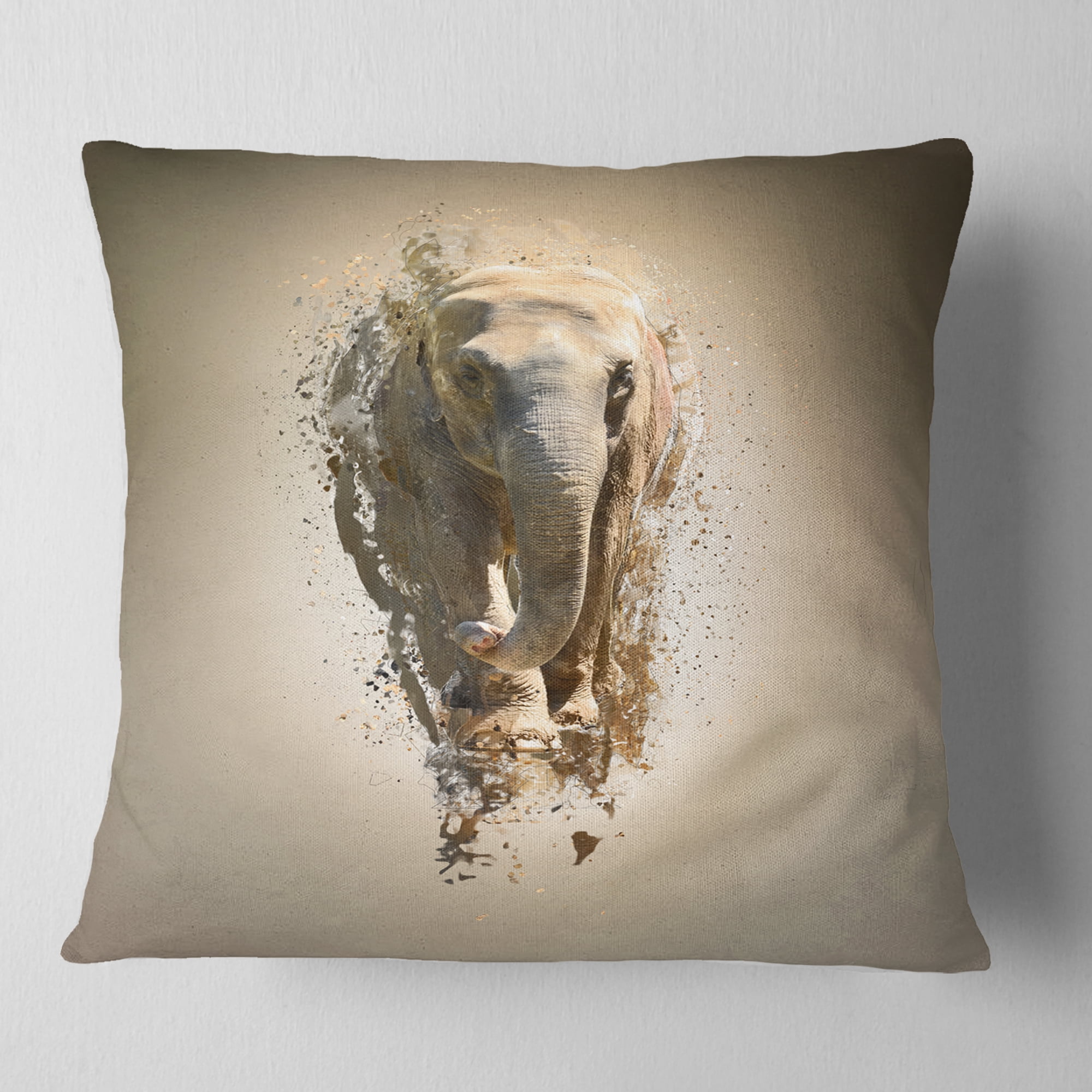 Designart Mammoth Elephant Walking - Animal Throw Pillow - 18x18