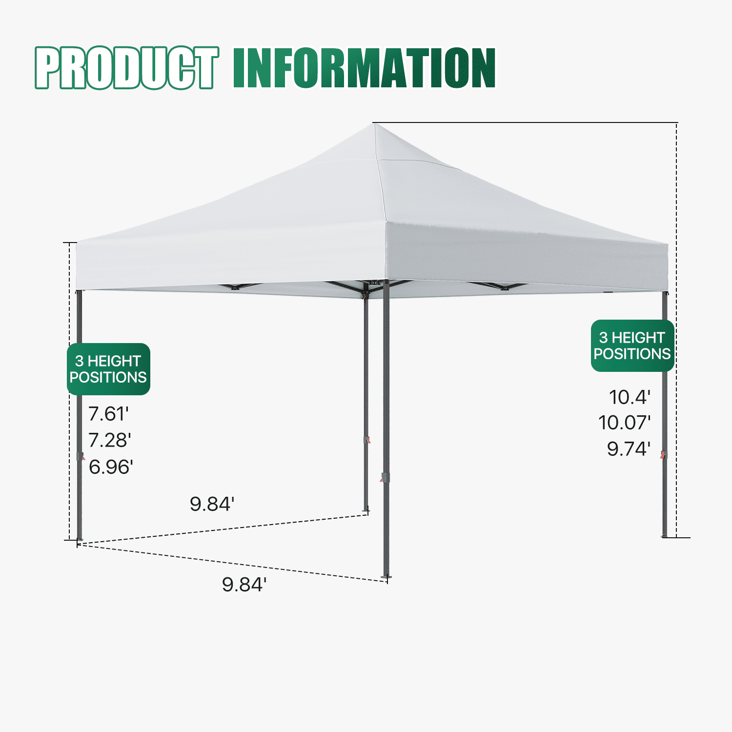 Dateyes 10x10FT Pop Up Canopy, Outdoor Canopy Tent with Carry Bag, Easy Setup Portable Instant Canopy with 4 Sandbags and 8 Stakes for Outdoor Events, Parties, Beach, Backyard, Lawn, White