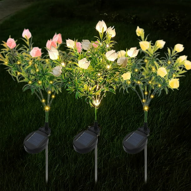 Luces solares Gardenia - Flores artificiales LED impermeables para decoración de bodas y jardín, blancas, 29,13 pulgadas