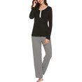 thumbnail image 1 of Femmes Pyjama Ensembles Pyjamas Manches Longues Pyjamas Doux Ensemble Rayé pour Dormir (Noir, Grand), 1 of 7