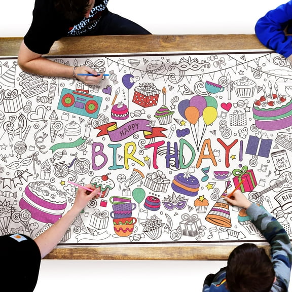 Large Coloring Poster - Classic Coloring Sheets for Kids & Adults, Use on Floor, Wall, or as Table Cover, Giant Coloring Pages with Quality Paper, Perfect for Parties & Classroom (Birthday 36" x 72")