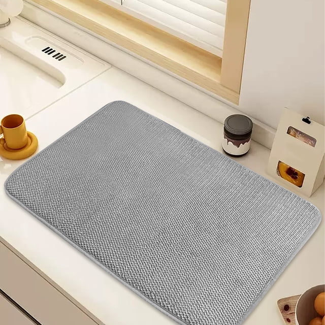 【Curated Selection】Dish Drying Mat 20 X 15 Inch Absorbent Microfiber Dishes Drainer Mats Large Size Dish Drying for Kitchen Counter Rack Countertops, Kitchen Drying Mat, Grey, Style B, 38*50Cm, E