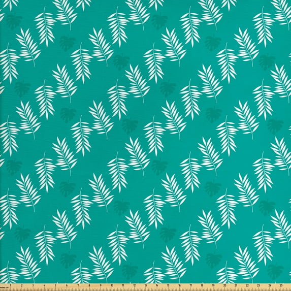 Philodendron Upholstery Fabric by the Yard, Summer Hawaiian Pattern with Leafy Repetition, Decorative Fabric for DIY and Home Accents, Dark Seafoam and White by Ambesonne