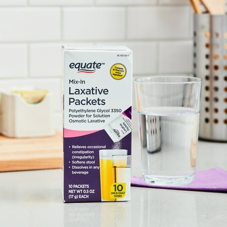 Equate Mix-in Laxative Packets for Constipation Relief, Polyethylene Glycol 3350, 10 Count
