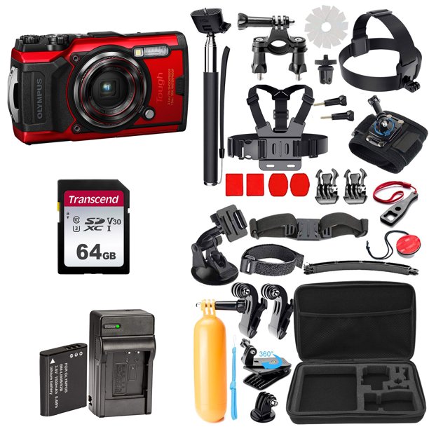 Olympus Tough TG6 Digital Camera Red Bundle with 64GB Memory and 24