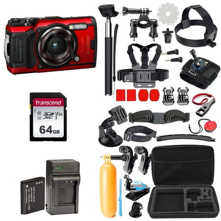 Olympus Tough TG-6 Digital Camera | Red Bundle with 64GB Memory and 24-in-1 Action Camera (6 Items)