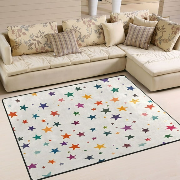 Yayeee Area Rugs for Living Room 5.2'x4' Non Slip Washable Bedroom Floor Carpet, Beige Stars