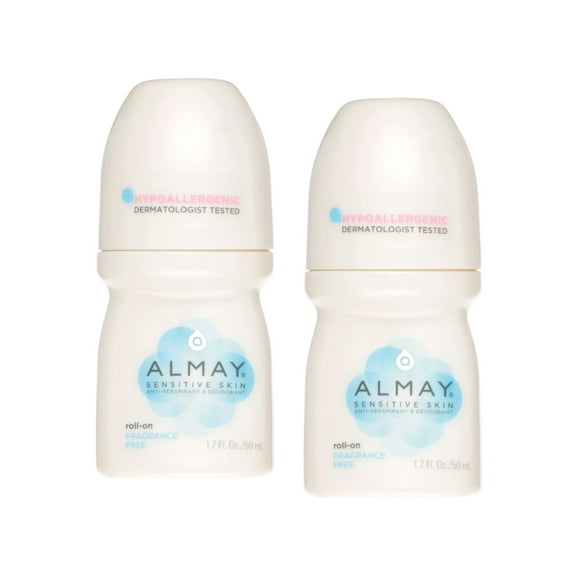 Almay Anti-Perspirant & Deodorant, Sensitive Skin, Roll-On, Fragrance Free 1.7 oz (Pack of 2)