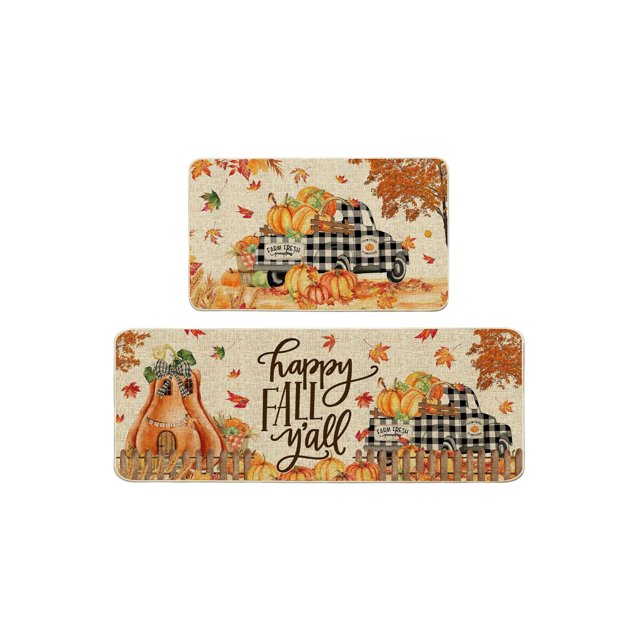 Alfombrillas de Cocina para el Piso de Otoño Alfombrilla de Hoja de Arce de Calabaza Set de Dos Piezas Alfombra de Suelo de Decoración de Acción de Gracias Wansheng Alfombrilla de Piso de Cocina de Ba
