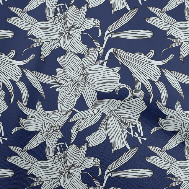 oneOone Tissu Polyester Spandex Bleu Foncé à Fleurs Tissu pour Robe Tissu Imprimé au Mètre 56 Pouces de Large