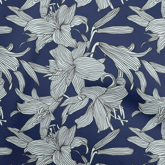 oneOone Viscose Chiffon Dark Blue Fabric Florals Sewing Material Print Fabric By The Yard 42 Inch Wide