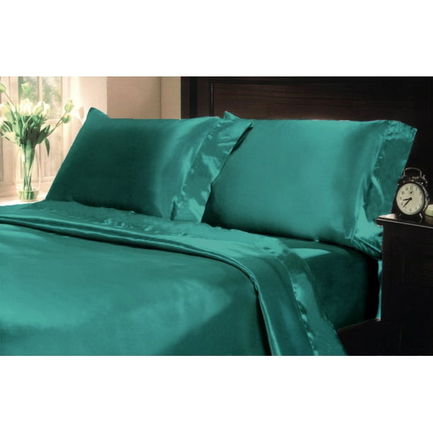 4 Pc Poly Satin Bed Sheet Pillowcase Set 15 Inch Deep Pocket Silk Like Charmeuse Queen Teal Green Emerald Com - Teal Satin Bedding 4 Pc Poly Satin Bed Sheet Pillowcase Set 15 Inch Deep Pocket Silk Like Charmeuse Queen Teal Green Emerald Com - Teal Satin Bedding