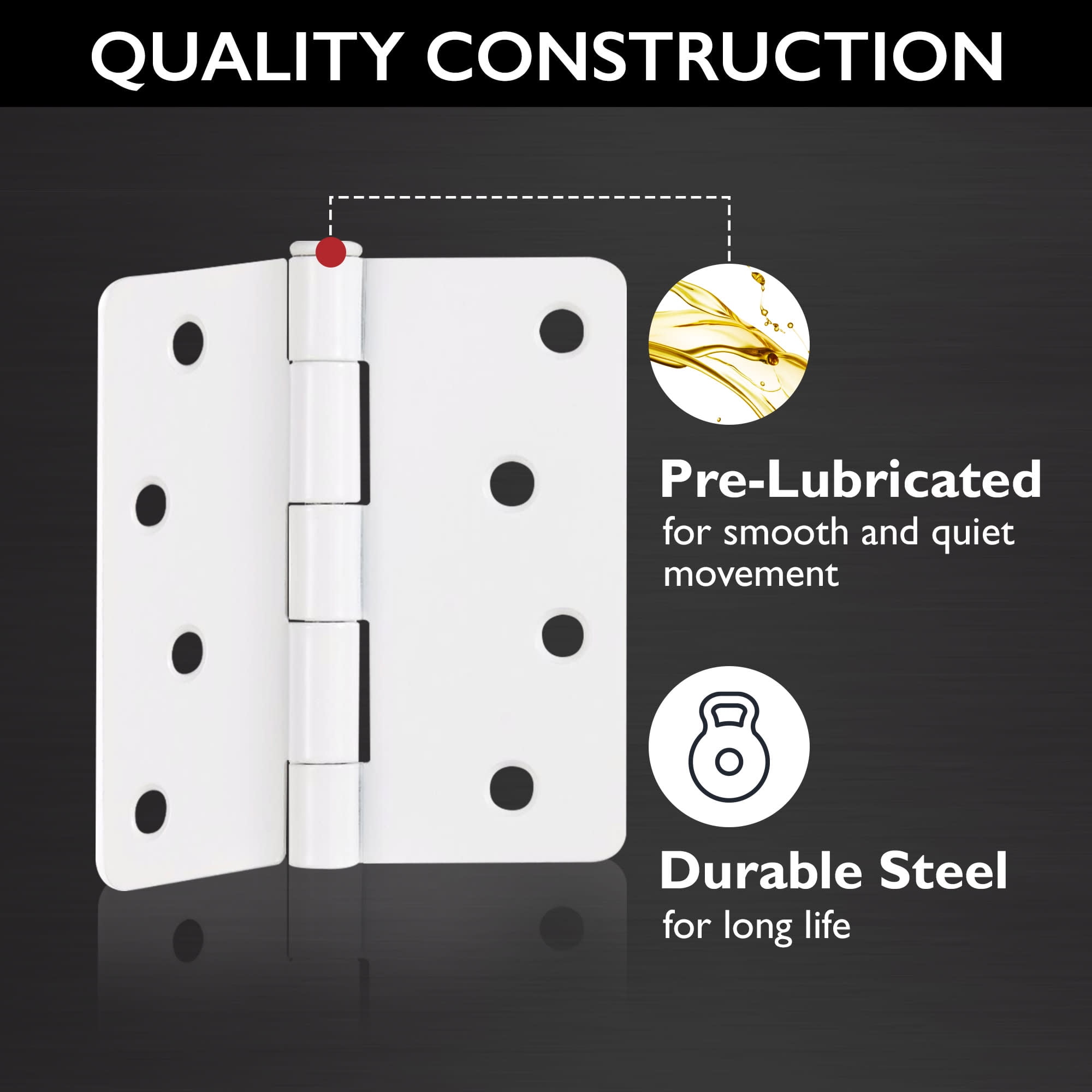 White Steel Plain Bearing Door Hinge with Removable Pin, 4 x 4 in. 1/4 in. Radius, 3-Pack