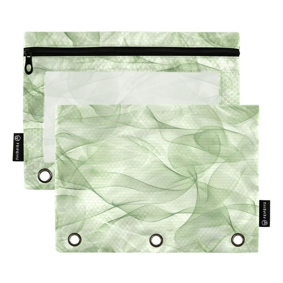 2 Pack Pencil Bag 9.84x6.1 Inch 3-Ring Page Turning Folder Zipper Pencil Case Pencil Bag Page Turning File BagCyan Stripe